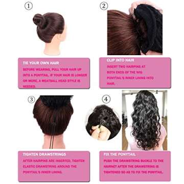 WENYU Natural Wave Human Hair Drawstring Ponytail For Black Women 8A Brazilian Natural Curly Clip In Long Ponytail Extension Human Hair Pieces Natural Water Wave Wet and Wavy Natural Black 12 Inch100g