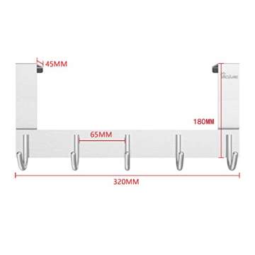 Anjuer Door Hooks Hanger Rack, Aluminum Utility Organizer Towel Hooks Holder for Kithchen Bathroom, 5 Hooks Over The Door Hanger Silver