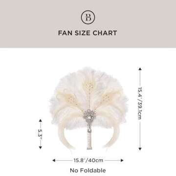 BABEYOND Vintage Bridal Feather Bouquet 1920s Ostrich Feather Fan Crystal Bridesmaid Bouquet 20s Gatsby Wedding Bouquet Flapper Accessories (White)