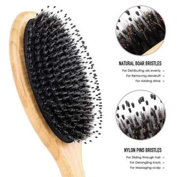 Hair Brush Comb Set Boar Bristle Hairbrush for Curly Thick Long Fine Dry Wet Hair,Best Travel Bamboo...