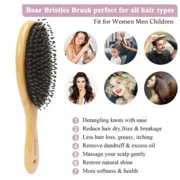 Hair Brush Comb Set for All Hair Types - Bamboo Paddle