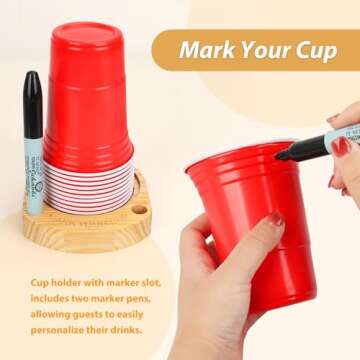 Party Cup Holder with Marker Slot | Mark Your Cup and Drink Up Cup Holder | Holiday Hosting Essentia...