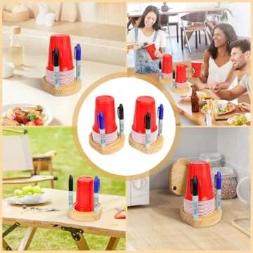 Party Cup Holder with Marker Slot | Mark Your Cup and Drink Up Cup Holder | Holiday Hosting Essential | Wooden Cup Organizer | Plastic/Paper Cup Dispenser | Fits Variety of Disposable Cup Sizes (1)