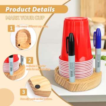 Party Cup Holder with Marker Slot | Mark Your Cup and Drink Up Cup Holder | Holiday Hosting Essential | Wooden Cup Organizer | Plastic/Paper Cup Dispenser | Fits Variety of Disposable Cup Sizes (1)