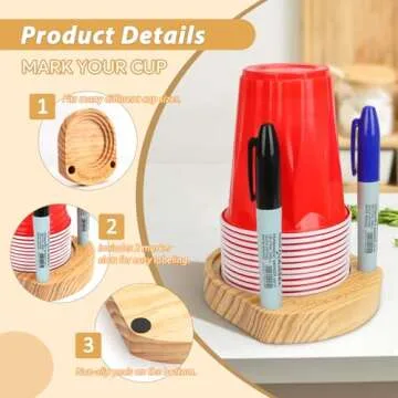 Party Cup Holder with Marker Slot | Mark Your Cup and Drink Up Cup Holder | Holiday Hosting Essential | Wooden Cup Organizer | Plastic/Paper Cup Dispenser | Fits Variety of Disposable Cup Sizes (1)