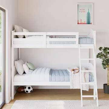 Storkcraft Long Horn Twin-Over-Twin Bunk Bed (White) - GREENGUARD Gold Certified, Converts to 2 Indi...