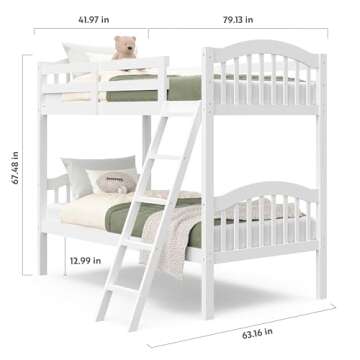 Storkcraft Long Horn Twin-Over-Twin Bunk Bed (White) - GREENGUARD Gold Certified, Converts to 2 Individual Twin Beds, Wood Slats, Bunk Bed Twin Over Twin for Kids, Ideal for Kids