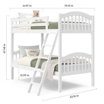 Storkcraft Long Horn Twin-Over-Twin Bunk Bed (White) - GREENGUARD Gold Certified, Converts to 2 Individual Twin Beds, Wood Slats, Bunk Bed Twin Over Twin for Kids, Ideal for Kids