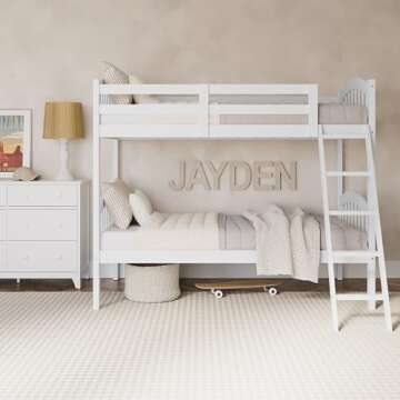 Storkcraft Long Horn Twin-Over-Twin Bunk Bed (White) - GREENGUARD Gold Certified, Converts to 2 Individual Twin Beds, Wood Slats, Bunk Bed Twin Over Twin for Kids, Ideal for Kids
