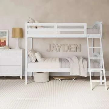 Storkcraft Long Horn Twin-Over-Twin Bunk Bed (White) - GREENGUARD Gold Certified, Converts to 2 Individual Twin Beds, Wood Slats, Bunk Bed Twin Over Twin for Kids, Ideal for Kids