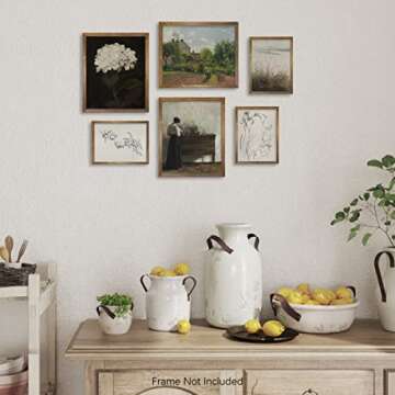 Vintage Farmhouse Wall Decor - Flower Portrait Neutral Wall Art for Boho French Country Kitchen, Bathroom, Bedroom Picture Poster Print, Green Room Decor Aesthetic Botanical Cottagecore 6 Set Unframed