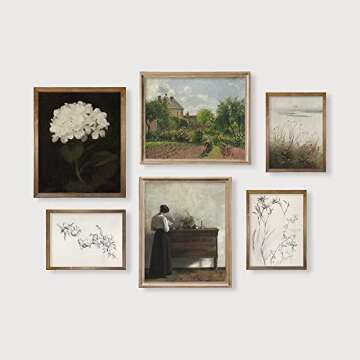 Vintage Farmhouse Wall Decor - Flower Portrait Neutral Wall Art for Boho French Country Kitchen, Bathroom, Bedroom Picture Poster Print, Green Room Decor Aesthetic Botanical Cottagecore 6 Set Unframed