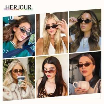 HERJOUR Retro Oval Cat Eye Sunglasses for Women Y2k Trendy Narrow Sunnies Designer Sun Glasses AR82253