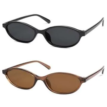 HERJOUR Retro Oval Cat Eye Sunglasses for Women Y2k Trendy Narrow Sunnies Designer Sun Glasses AR82253