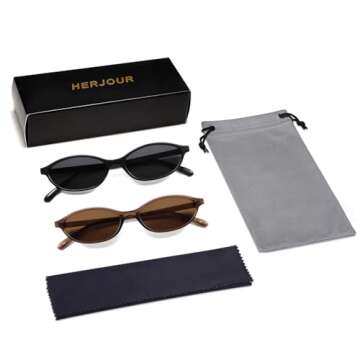 HERJOUR Retro Oval Cat Eye Sunglasses for Women Y2k Trendy Narrow Sunnies Designer Sun Glasses AR82253