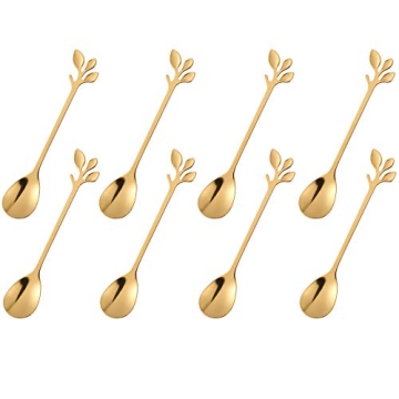 Exquisite Gold Plated Stainless Steel Mini Coffee Espresso Spoon Set of 8 for Elegant Tableware