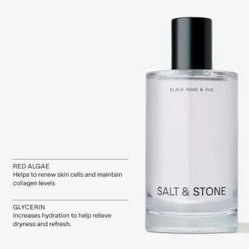 Salt & Stone Body Mist, Black Rose & Oud Scent, Skincare Infused Perfume Hair & Body Spray for Women and Men, Hydrating Fragrance with Glycerin and Red Algae, Vegan, Cruelty Free, 3.4 fl oz