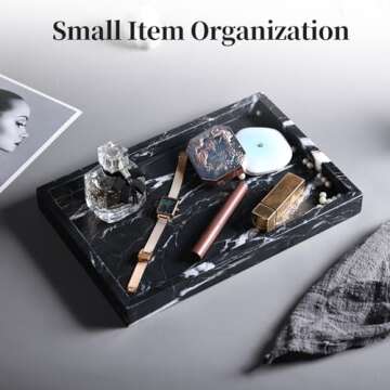YMXYJM 100% Natural Marble Tray for Bathroom, Genuine Marble Stone Vanity Tray, Luxury Storage Trays for Kitchen, Vanity, Home Decor, Dresser, Non-Resin/Non-Ceramic, 12"x 8"x 1.2", Black