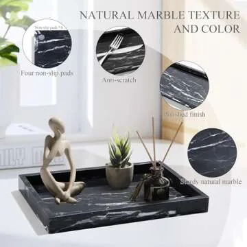 YMXYJM 100% Natural Marble Tray for Bathroom, Genuine Marble Stone Vanity Tray, Luxury Storage Trays for Kitchen, Vanity, Home Decor, Dresser, Non-Resin/Non-Ceramic, 12"x 8"x 1.2", Black