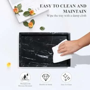 YMXYJM 100% Natural Marble Tray for Bathroom, Genuine Marble Stone Vanity Tray, Luxury Storage Trays for Kitchen, Vanity, Home Decor, Dresser, Non-Resin/Non-Ceramic, 12"x 8"x 1.2", Black