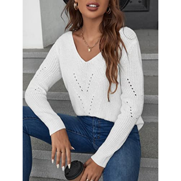 Stylish Bairmild Lace Trim V Neck Sweater for Women