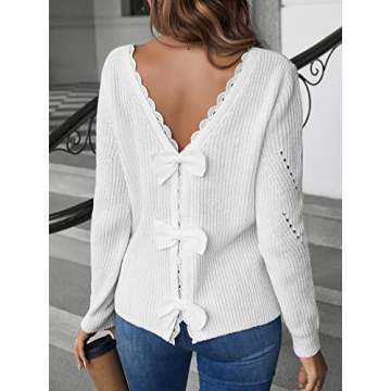 Stylish Bairmild Lace Trim V Neck Sweater for Women