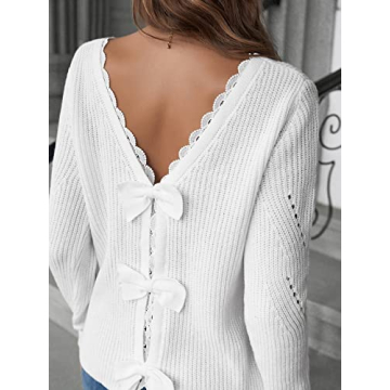 Stylish Bairmild Lace Trim V Neck Sweater for Women