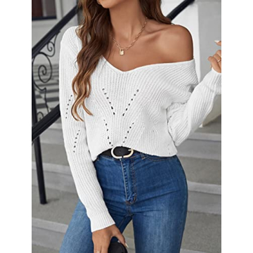 Stylish Bairmild Lace Trim V Neck Sweater for Women