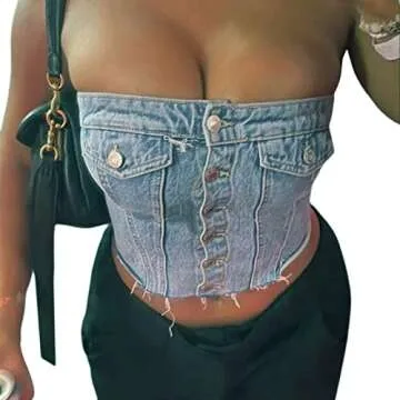Backless Sexy Tube Top for Women in E Blue Denim