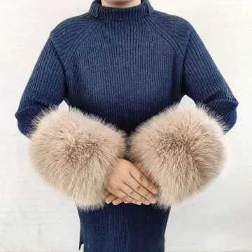 Eosxrp Faux Fur Collar Cuffs Set Warm Fake Fur Scarf Winter Women Fluffy Large Shawl Furry Scarves (khaki-set), 02