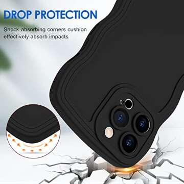 Anuck for iPhone 14 Pro Case Wave, Curly Frame Design for Women Girls, Cute Wavy Solid Color Aesthetic Phone Case Soft Flexible TPU Shockproof Full-Body Protective Cover 6.1 inch - Black