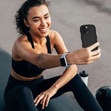 Anuck for iPhone 14 Pro Case Wave, Curly Frame Design for Women Girls, Cute Wavy Solid Color Aesthetic Phone Case Soft Flexible TPU Shockproof Full-Body Protective Cover 6.1 inch - Black