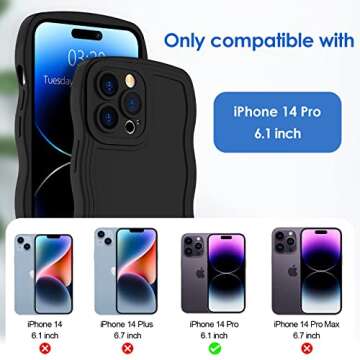 Anuck for iPhone 14 Pro Case Wave, Curly Frame Design for Women Girls, Cute Wavy Solid Color Aesthetic Phone Case Soft Flexible TPU Shockproof Full-Body Protective Cover 6.1 inch - Black