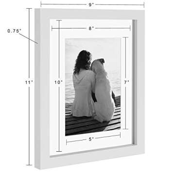 DesignOvation Modern Gallery Floating Wood Picture Frame, Set of 4, 8" x 10", White, Floating Picture Frames for Wall