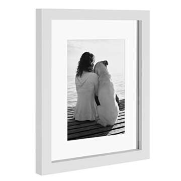 DesignOvation Modern Gallery Floating Wood Picture Frame, Set of 4, 8" x 10", White, Floating Picture Frames for Wall