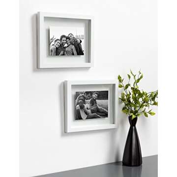 DesignOvation Modern Gallery Floating Wood Picture Frame, Set of 4, 8" x 10", White, Floating Picture Frames for Wall