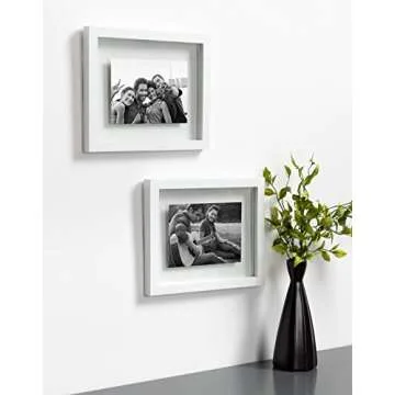 DesignOvation Modern Gallery Floating Wood Picture Frame, Set of 4, 8" x 10", White, Floating Picture Frames for Wall
