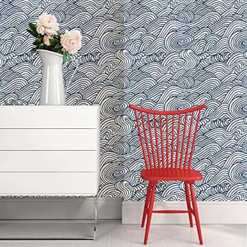 NuWallpaper NUS3562 Navy Saybrook Peel & Stick Wallpaper, Blue