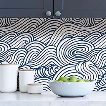 NuWallpaper NUS3562 Navy Saybrook Peel & Stick Wallpaper, Blue