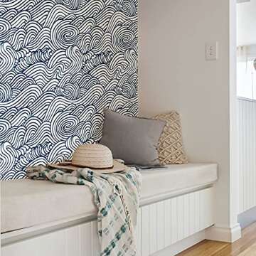 NuWallpaper NUS3562 Navy Saybrook Peel & Stick Wallpaper, Blue