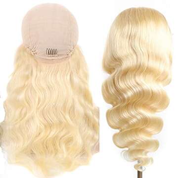 MYDIVA 613 Blonde Middle Part Human Hair Lace Front Wigs Blonde 13x1 Lace Front Wig Pre Plucked With Baby Hair Honey Blonde Brazilian Body Wave Human Hair Wigs for Black Women (22 inches, 13x1 Body)
