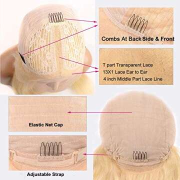 MYDIVA 613 Blonde Middle Part Human Hair Lace Front Wigs Blonde 13x1 Lace Front Wig Pre Plucked With Baby Hair Honey Blonde Brazilian Body Wave Human Hair Wigs for Black Women (22 inches, 13x1 Body)