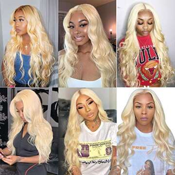 MYDIVA 613 Blonde Middle Part Human Hair Lace Front Wigs Blonde 13x1 Lace Front Wig Pre Plucked With Baby Hair Honey Blonde Brazilian Body Wave Human Hair Wigs for Black Women (22 inches, 13x1 Body)