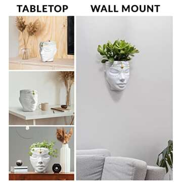 Bossa Linda Head Planter - Indoor & Outdoor Home Decor Gifts for Plant Lovers - for Flat Surface or ...