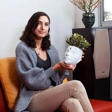 Bossa Linda Head Planter - Indoor & Outdoor Home Decor Gifts for Plant Lovers - for Flat Surface or Wall Mount - Unique Face Planter for Flowers, Succulents, & More (7 inch, Serena Design, White)