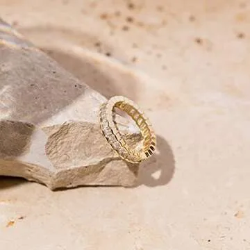 PAVOI 14K Gold Plated Cubic Zirconia Baguette Cut Eternity Bands Yellow Gold for Women Size 8