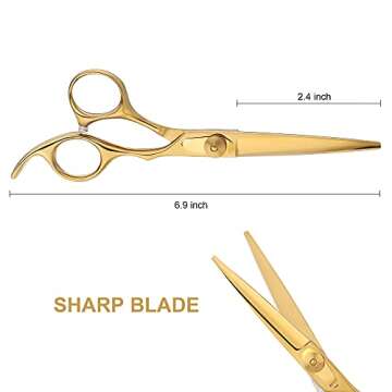 Airewsa Golden Hair Cutting Scissors Professional Stainless Steel Premium Shears for Hair Cutting fo...