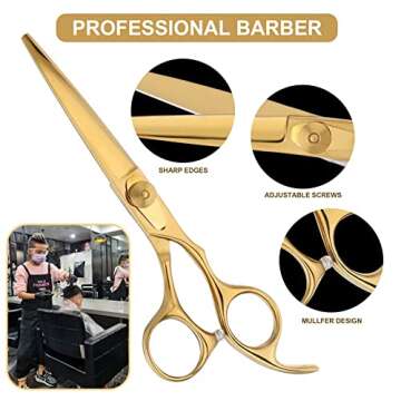 Airewsa Golden Hair Cutting Scissors Professional Stainless Steel Premium Shears for Hair Cutting for Home 6.9" Barber Hairdressing Shear for Man Woman Adults Kids