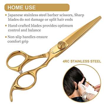 Airewsa Golden Hair Cutting Scissors Professional Stainless Steel Premium Shears for Hair Cutting for Home 6.9" Barber Hairdressing Shear for Man Woman Adults Kids