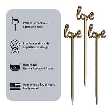 Coffee and Cocktail Stirrers, Reusable Plastic Drink Stirrer Sticks, 48 Swizzle Sticks, Use as a Cocktail Garnish or Cocktail Mixers, Wedding, 6 inch (LOVE Food Garnish)